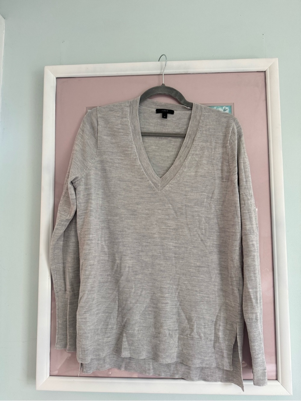J. Crew Women's V-Neck Sweater in Light Gray